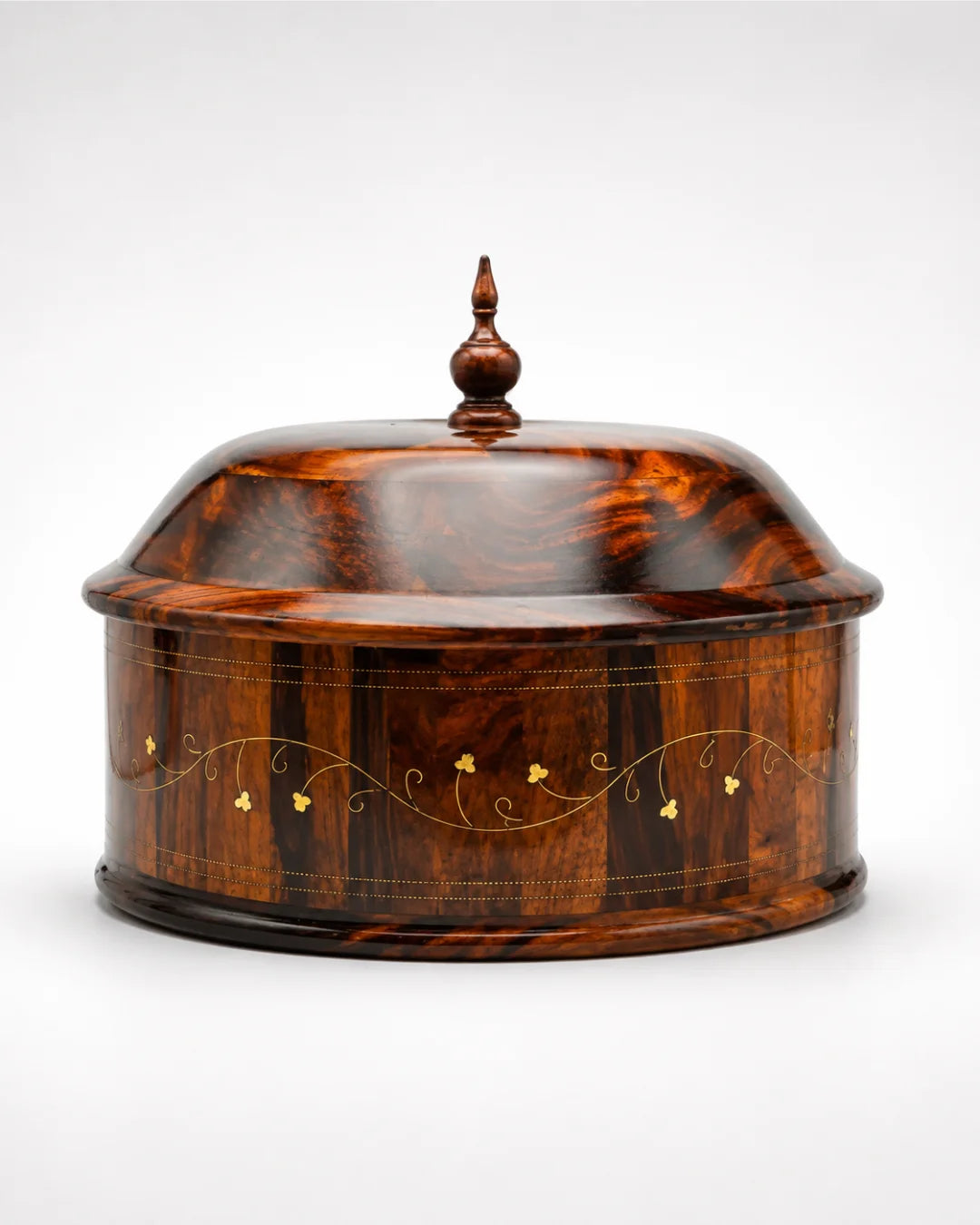 Rustic Handcrafted Wooden Hotpot — Intricate Brass Artistry on Sheesham Wood