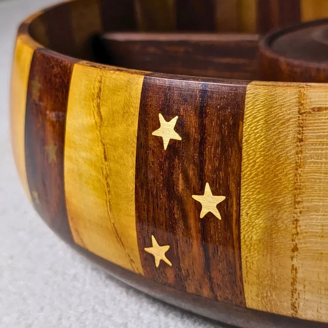 Handcrafted Striped Wooden Dry Fruit Box with Brass Art - Woodistan