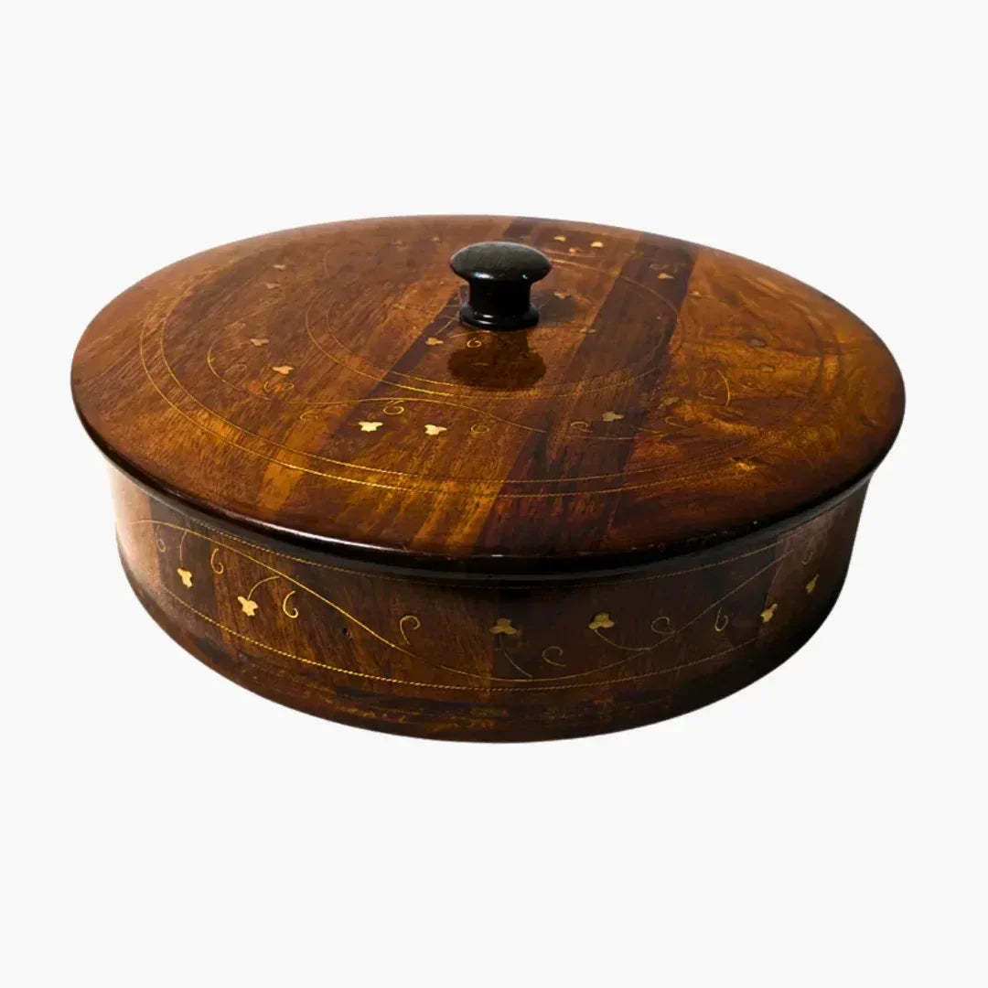 Wooden Dry Fruit Box with Brass Decor - Woodistan