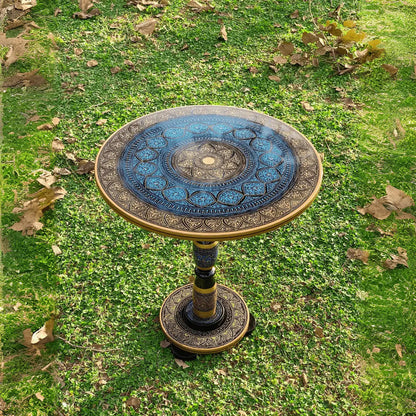 18″ Wooden Round Coffee Table – Royal Blue Naqsheen Design