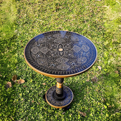 18″ Wooden Round Coffee Table – Jungle Blue Naqsheen Design