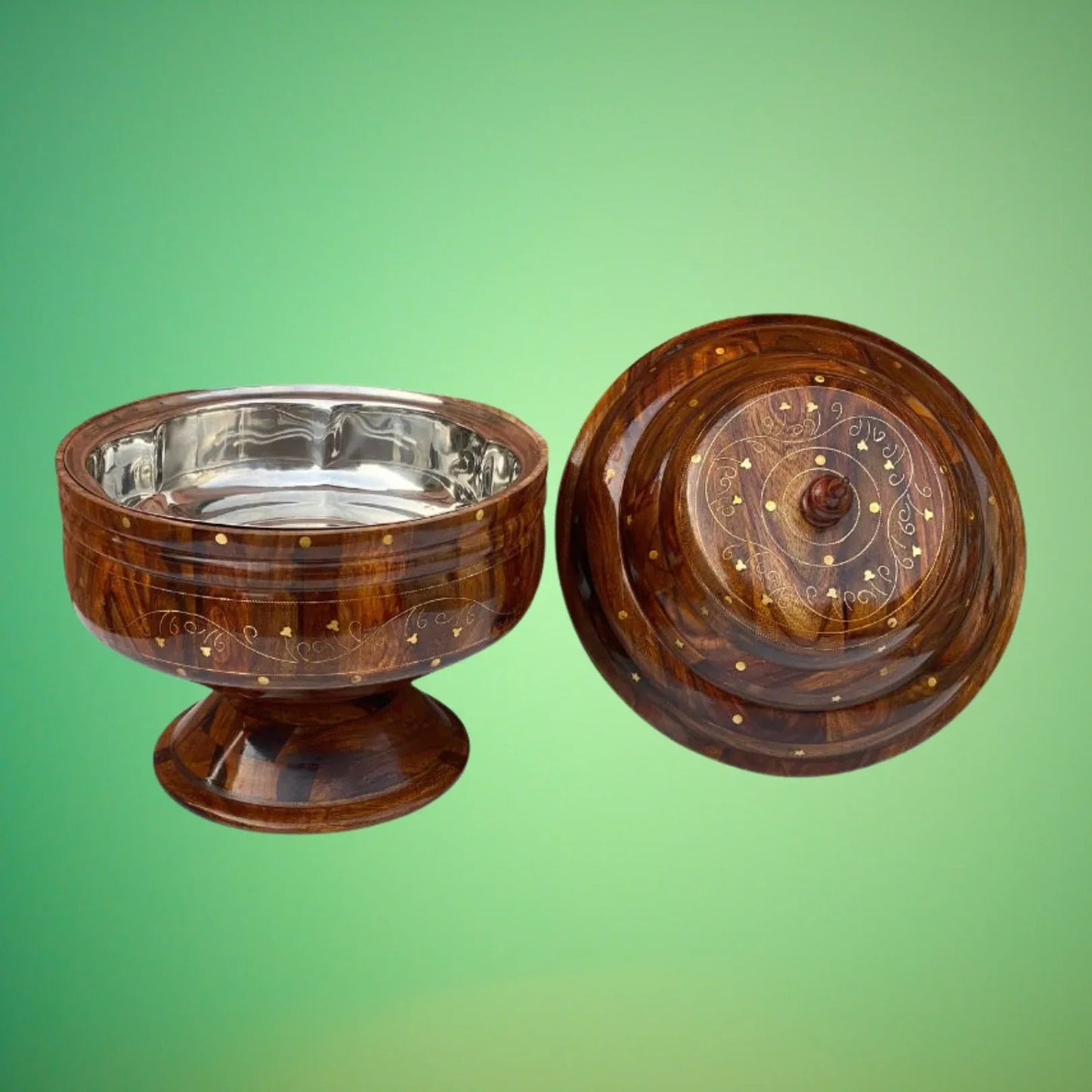 Colossal Wooden Hotpot with Brass Artistry & Steel Bowl - Woodistan