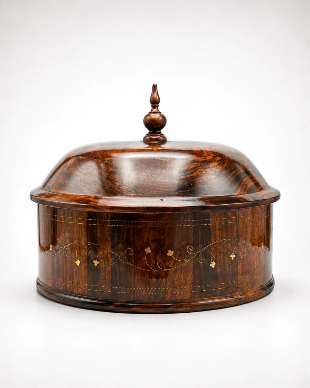 Rustic Handcrafted Wooden Hotpot — Intricate Brass Artistry on Sheesham Wood