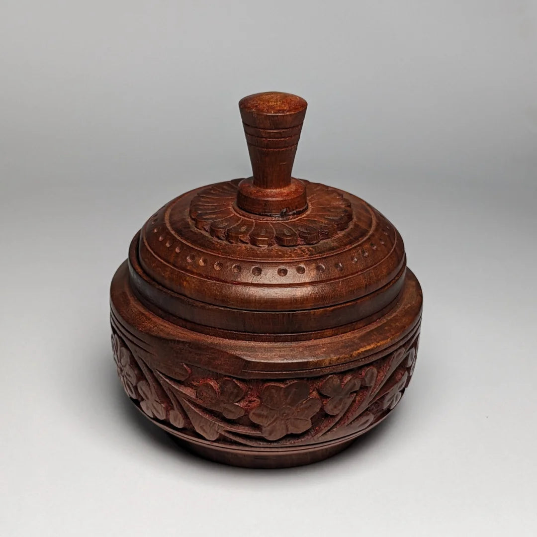 Hand Carved Wooden Candy Jar with Lid