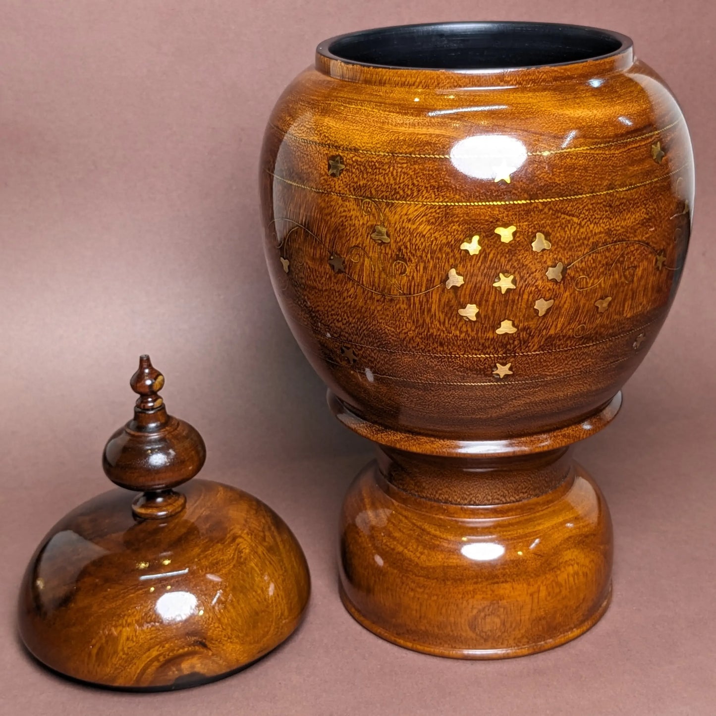 Wooden Brass Art Candy Jar with Lid - Woodistan
