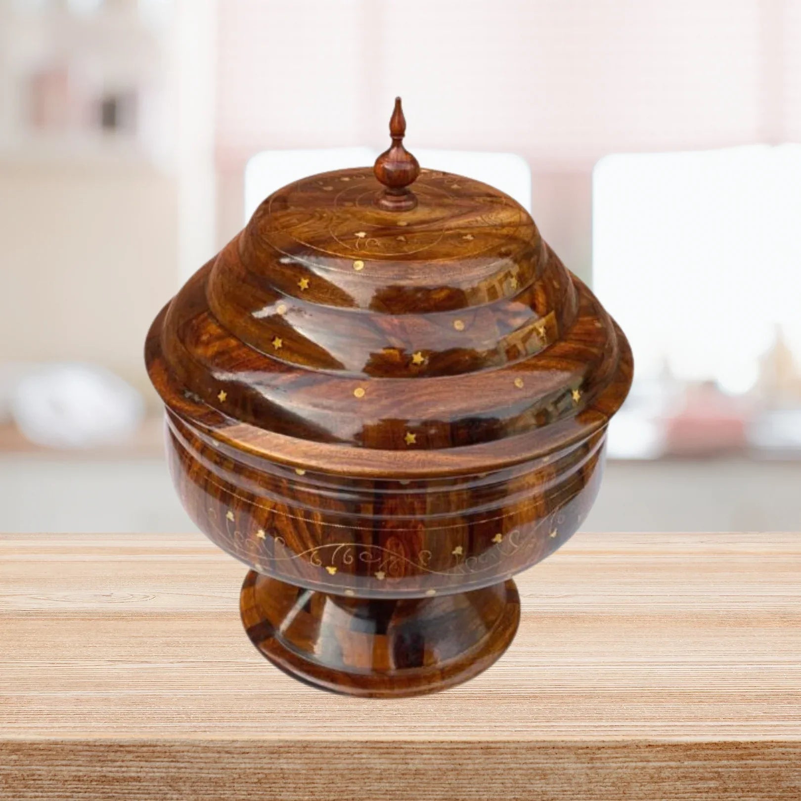 Colossal Wooden Hotpot with Brass Artistry & Steel Bowl - Woodistan