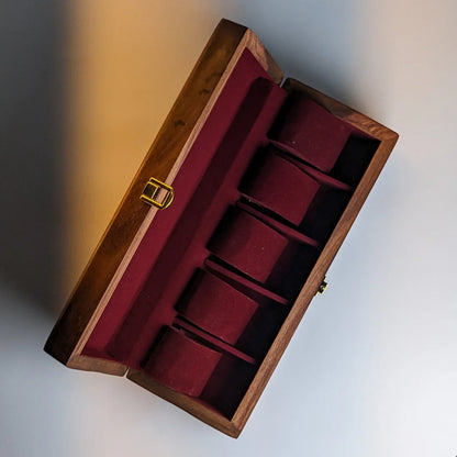 Wooden Watch Box with Plain Top, Carving Art & Shape-Holding Cushions – Organizer for 5 Watches