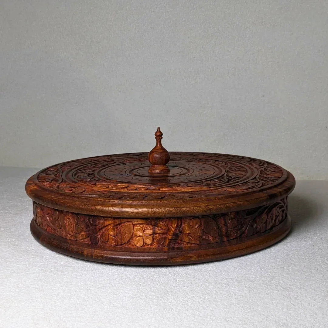 Handcrafted Wooden Dry Fruit Box with Traditional Carving - Woodistan