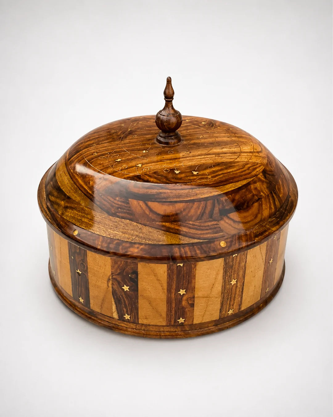 Handcrafted Wooden Striped Hotpot with Stainless Steel Inner Bowl — Warm Food, Easy Clean