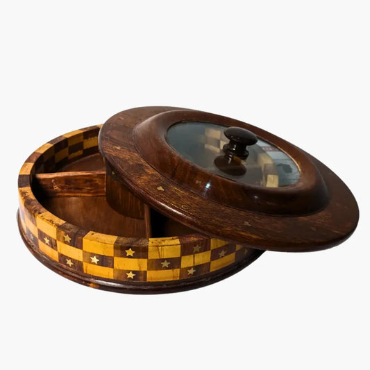 Handcrafted Wooden Dry Fruit Box - Checkered Design