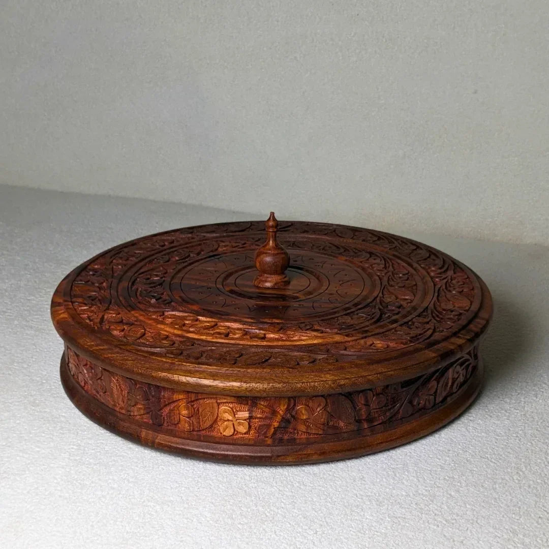 Handcrafted Wooden Dry Fruit Box with Traditional Carving - Woodistan