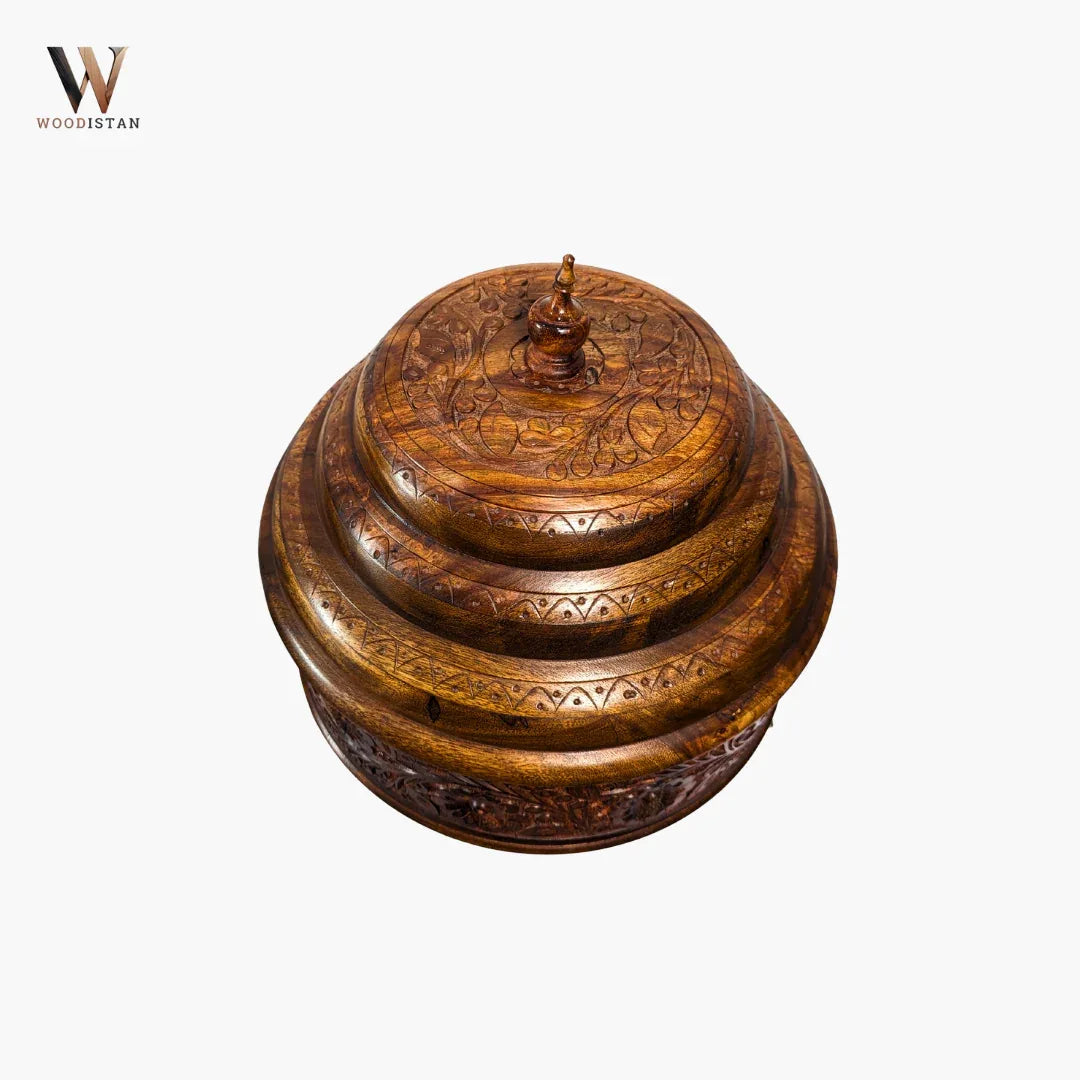 Colossal Wooden Hotpot with Carving Art and Stainless Steel Bowl - Woodistan
