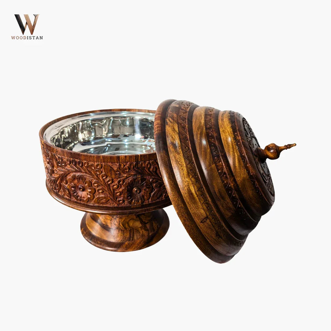 Colossal Wooden Hotpot with Carving Art and Stainless Steel Bowl - Woodistan
