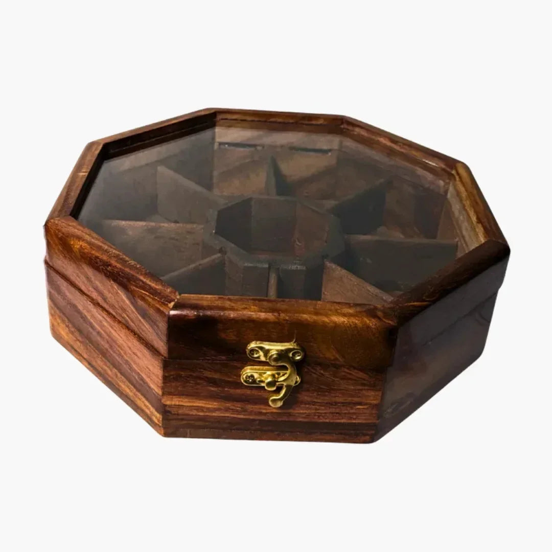 8 Portion Handcrafted Wooden Dry Fruit Box - Woodistan