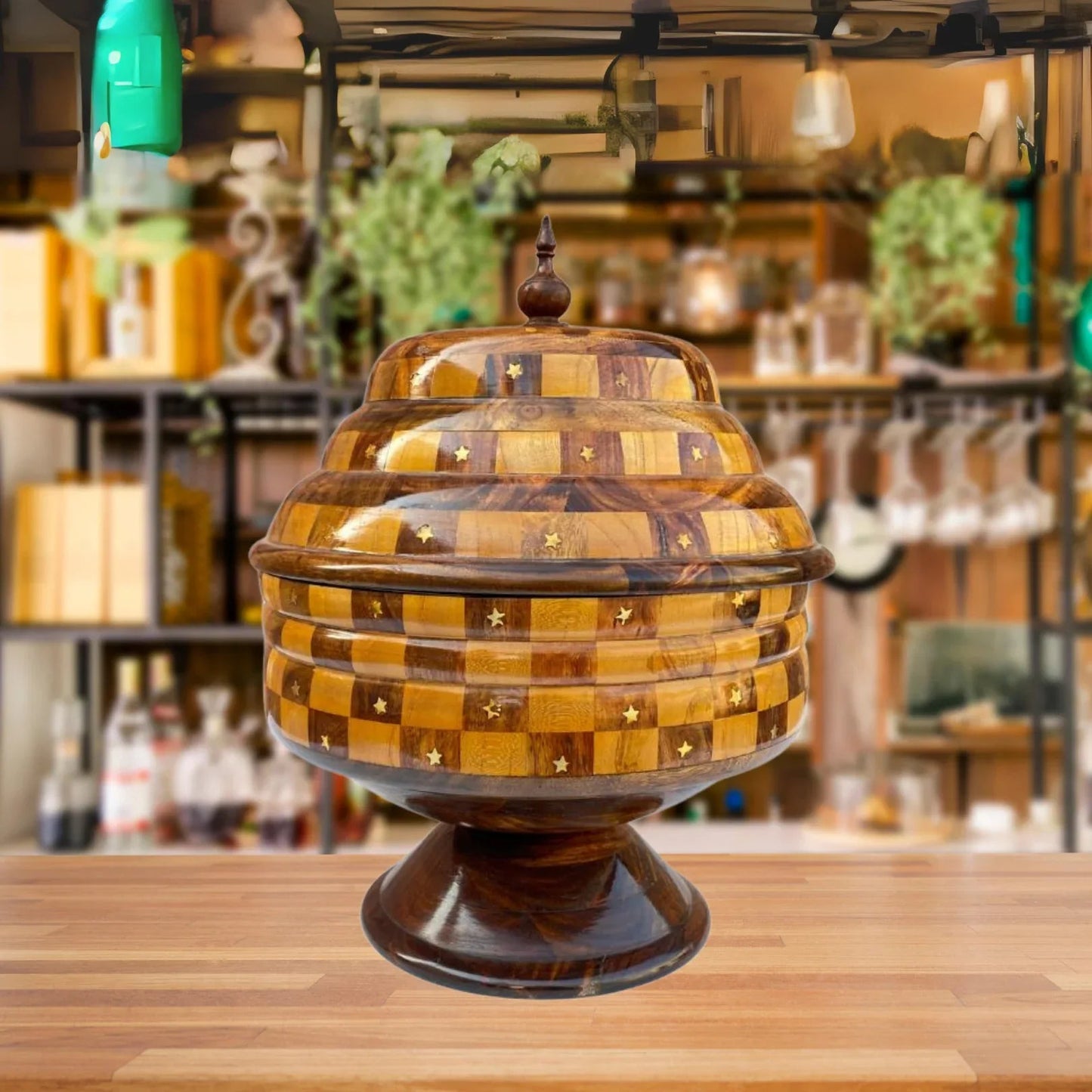 Checkered Hotpot with Brass Artistry - Woodistan
