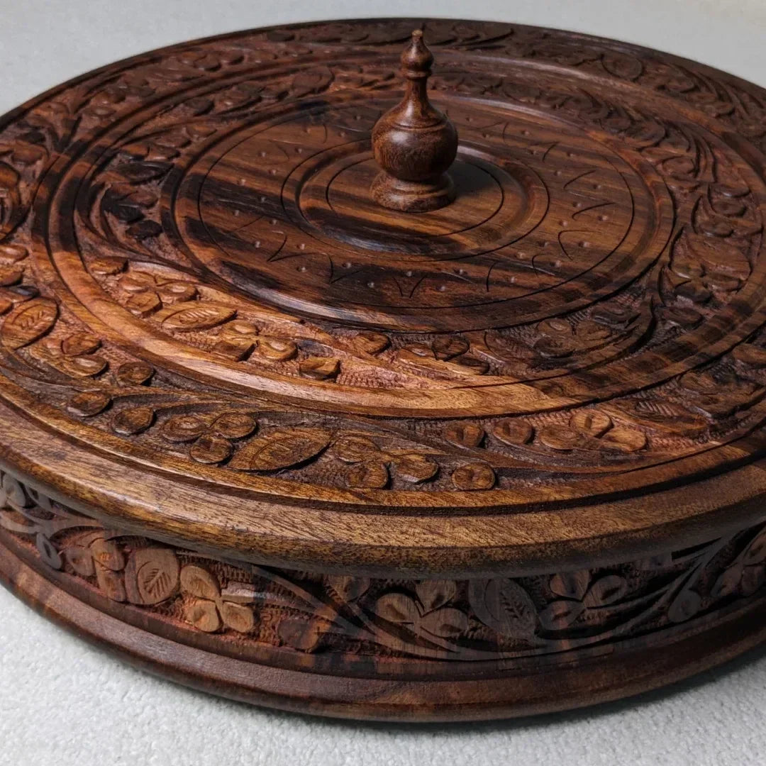 Handcrafted Wooden Dry Fruit Box with Traditional Carving - Woodistan