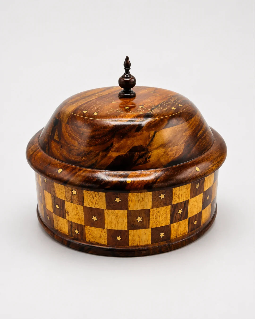 Handcrafted Wooden Checkered Hotpot with Stainless Steel Inner Bowl — Hygienic, Beautiful, Warm