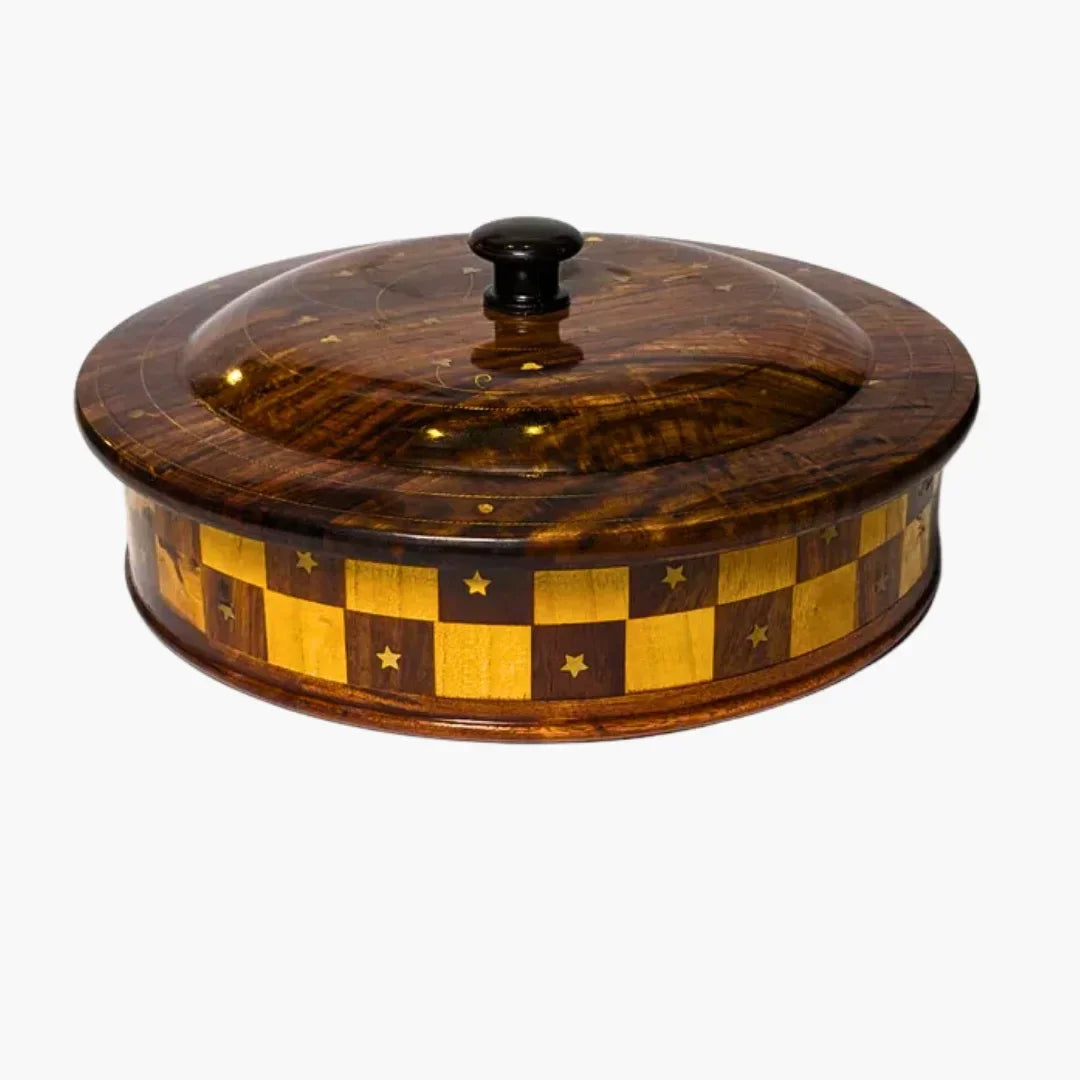Handcrafted Wooden Dry Fruit Box with Checkered Pattern - Woodistan