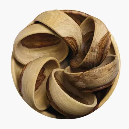 Wooden Serving Bowl Set with Line Art – Artistic Wooden Tableware - Woodistan