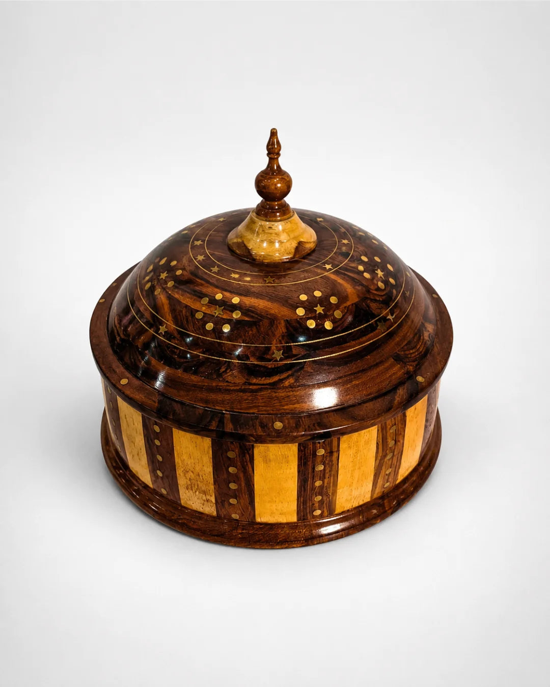 Handcrafted Wooden Dome Hotpot — Striped Design with Stainless Steel Inner Bowl