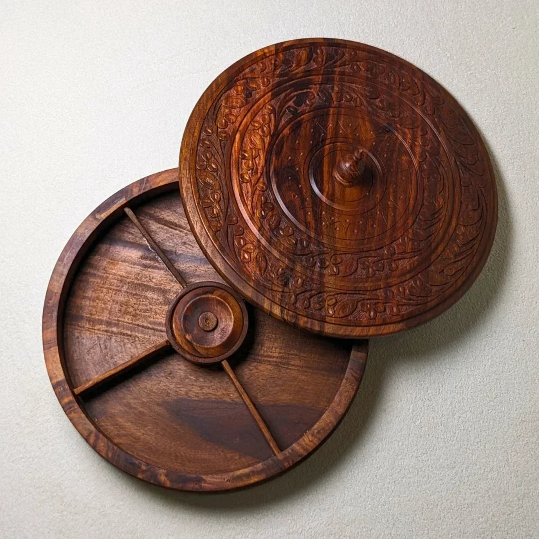 Handcrafted Wooden Dry Fruit Box with Traditional Carving - Woodistan