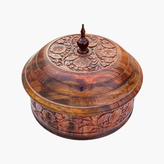 Rustic Hand-Carved Wooden Hotpot with Steel Bowl