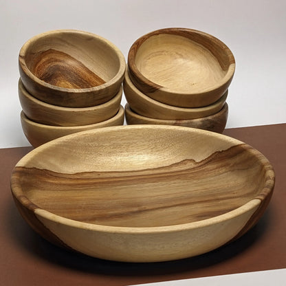 Wooden Serving Bowl Set with Line Art – Artistic Wooden Tableware - Woodistan