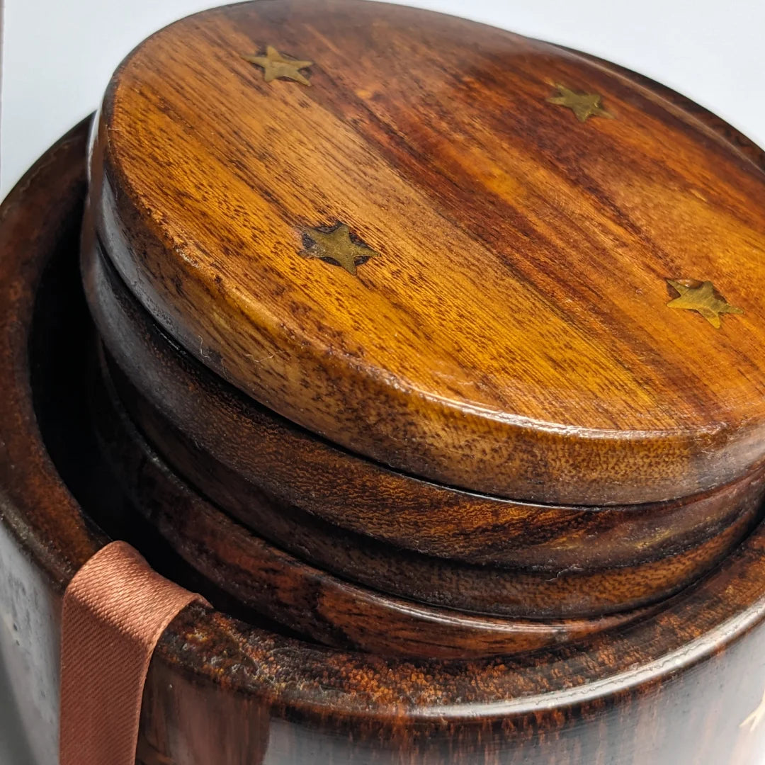 Wooden Tea Coaster Set with Bucket