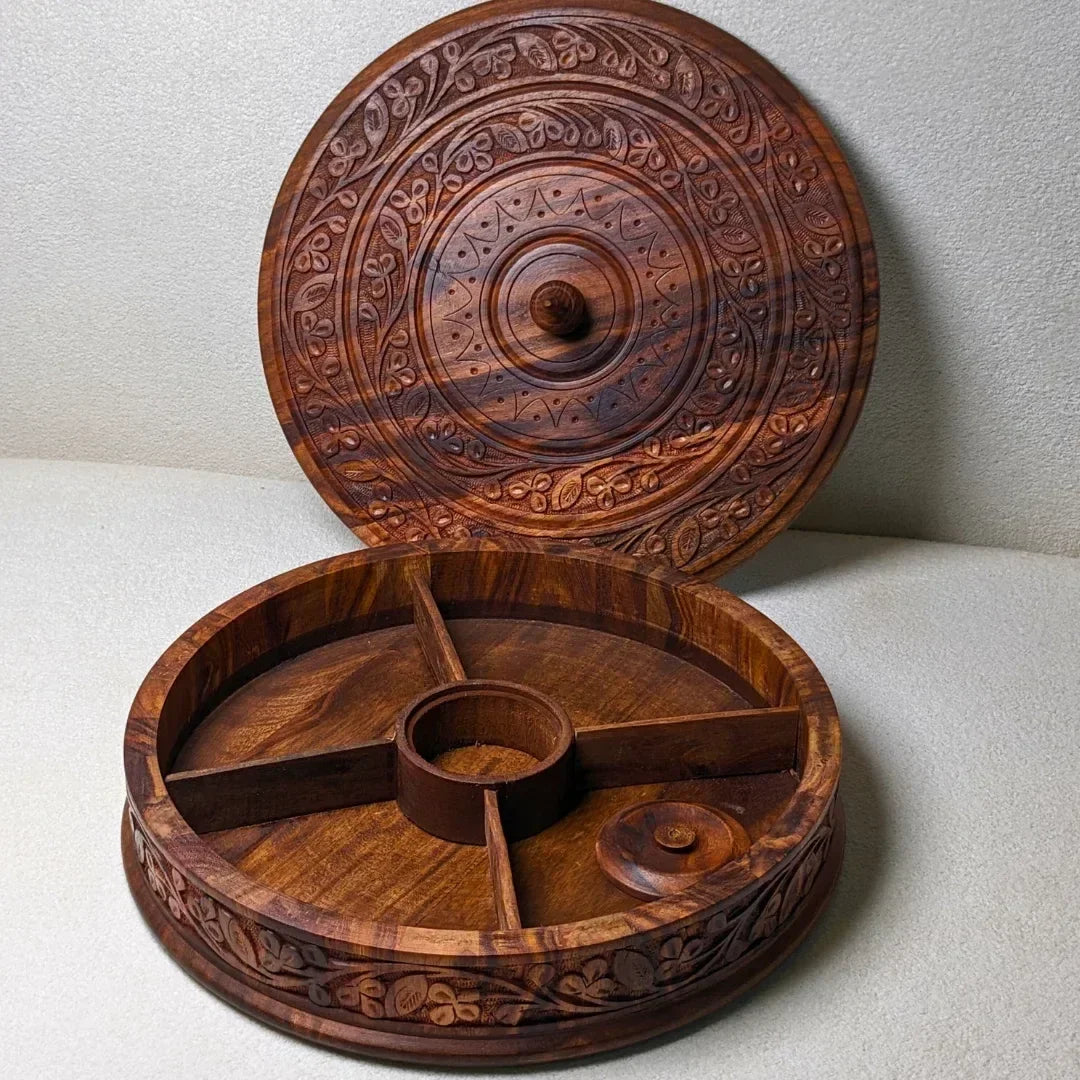 Handcrafted Wooden Dry Fruit Box with Traditional Carving - Woodistan