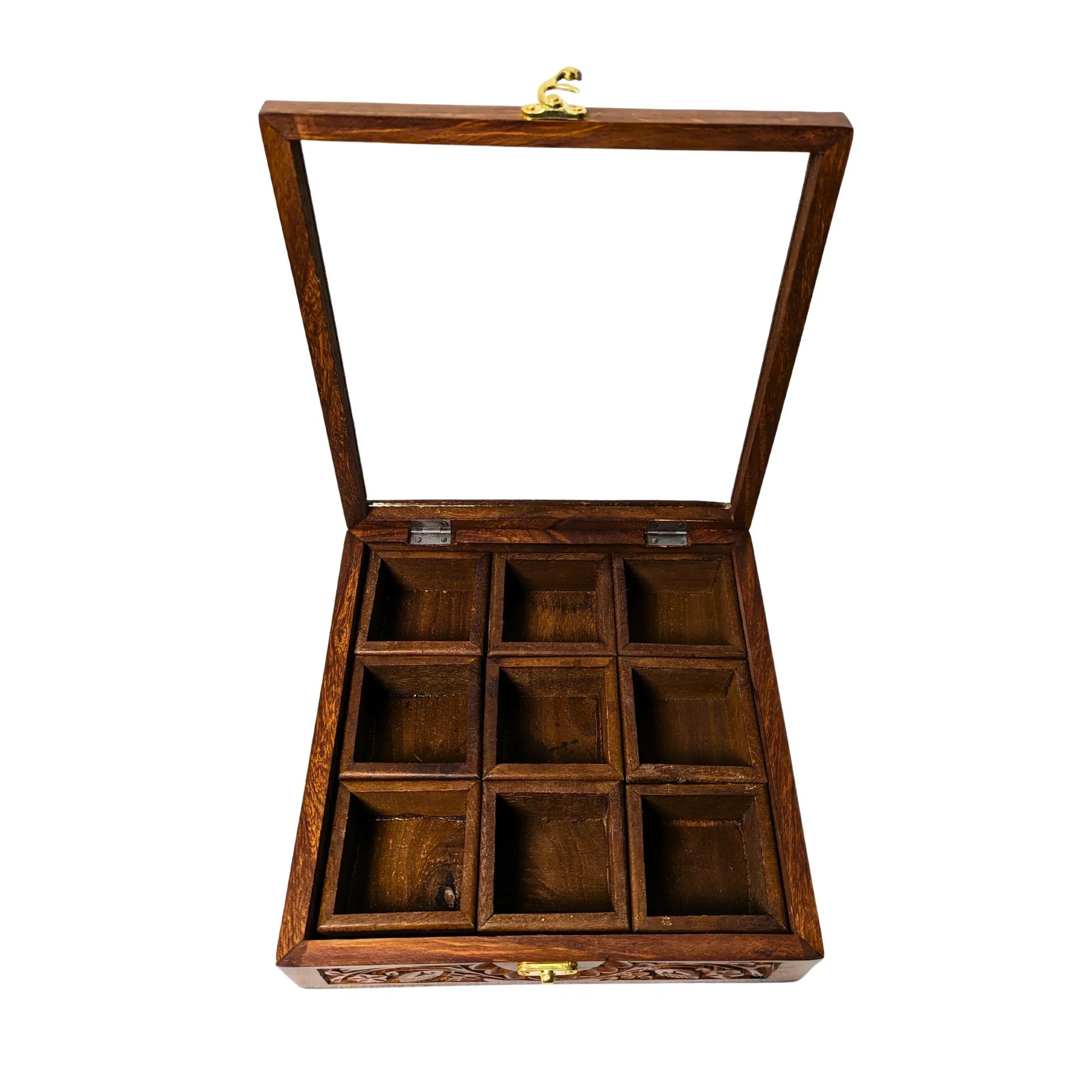 9 Portion Wooden Carved Spice Storage - Woodistan