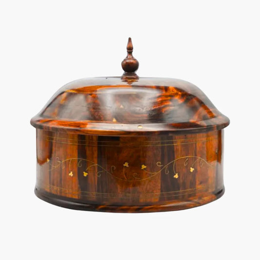 Rustic Wooden Hotpot with Intricate Brass Artistry