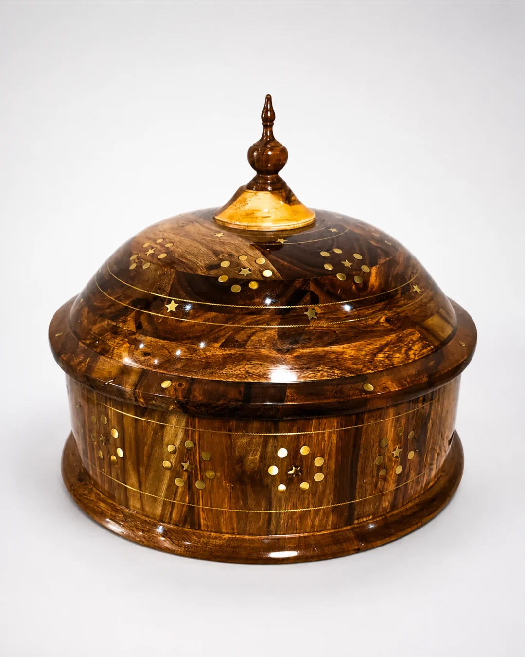 Handcrafted Wooden Dome Hotpot — Brass Artwork with Stainless Steel Inner Bowl