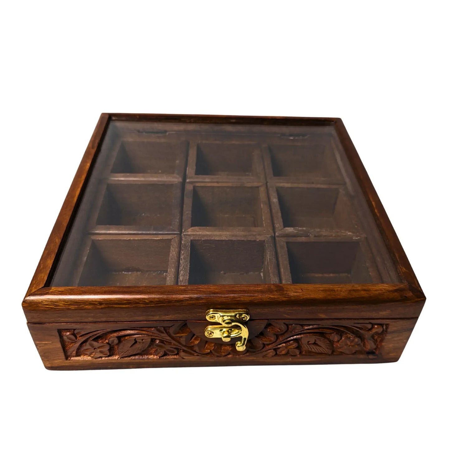9 Portion Wooden Carved Spice Storage - Woodistan