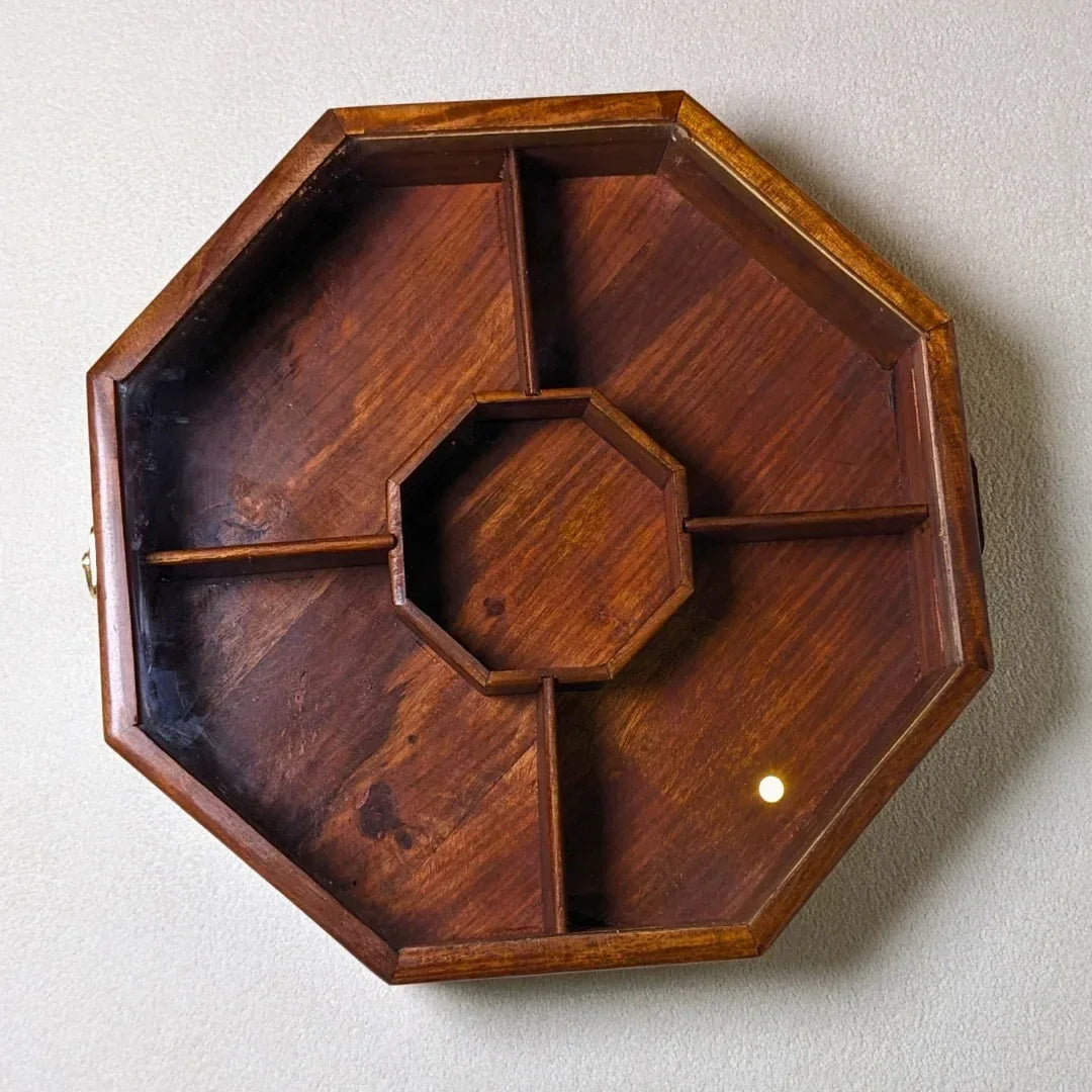 Wooden Octagon Dry Fruit Box with Glass Lid - Large - Woodistan