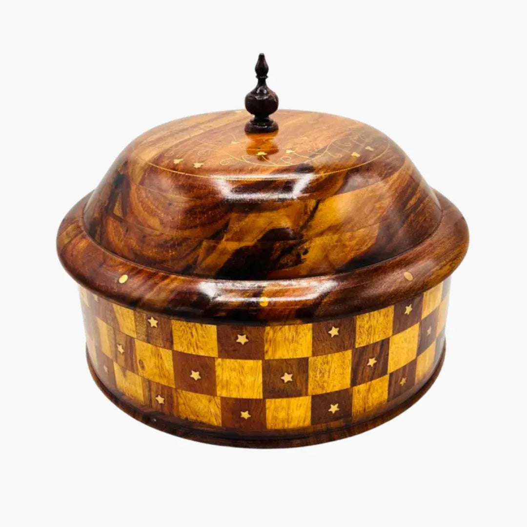 Wooden Handmade Checkered Hot Pot with Steel Bowl - Woodistan