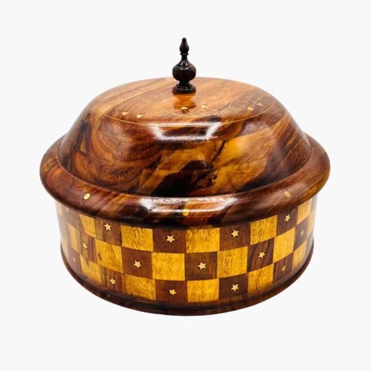 Wooden Handmade Checkered Hot Pot with Steel Bowl