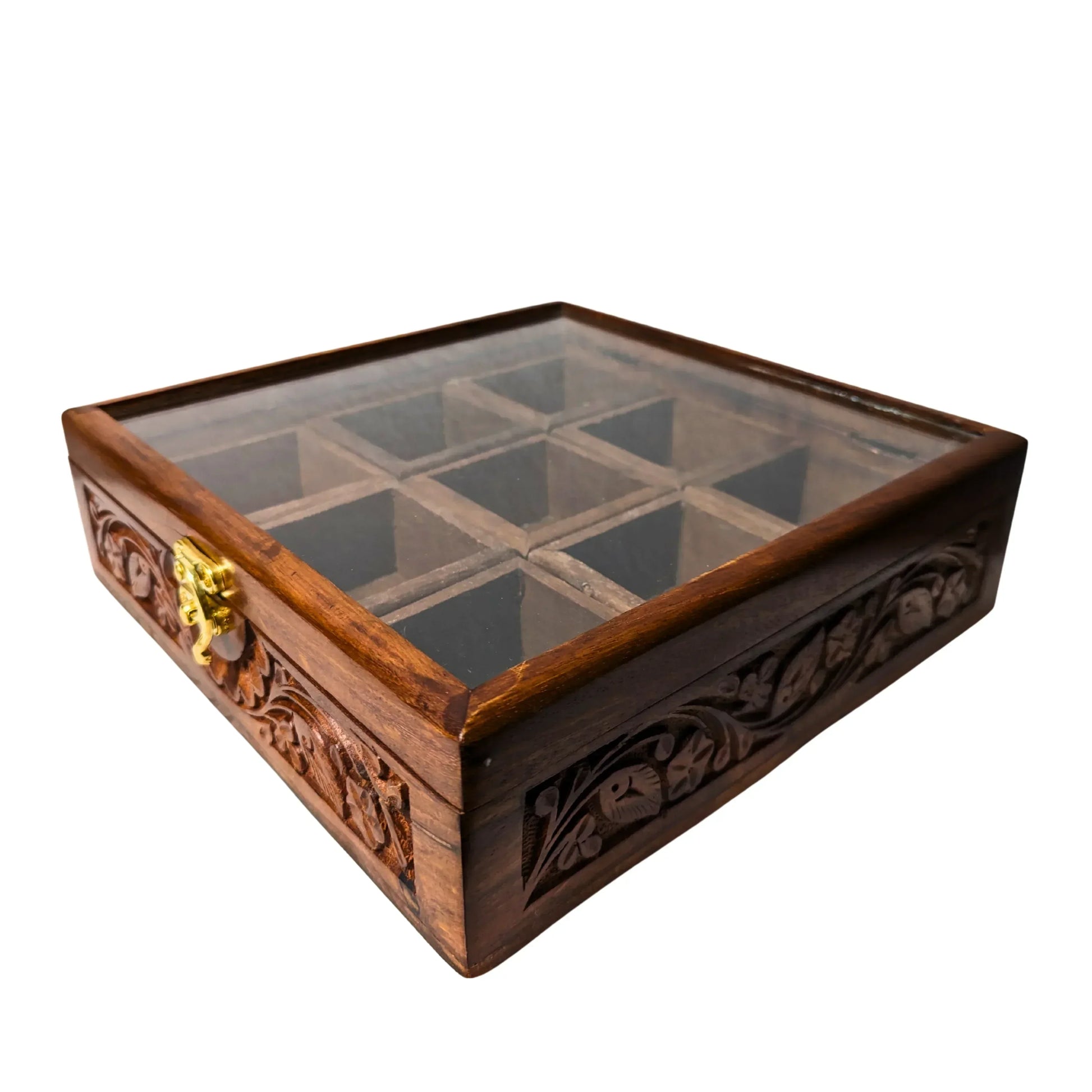 9 Portion Wooden Carved Spice Storage - Woodistan