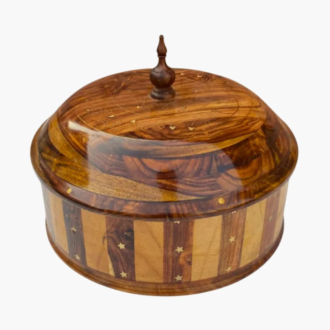 Wooden Handmade Striped Hot Pot with Steel Bowl