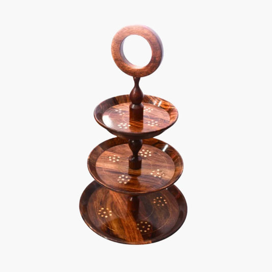 Wooden 3 Tier Round Serving Station - with Brass Engraving