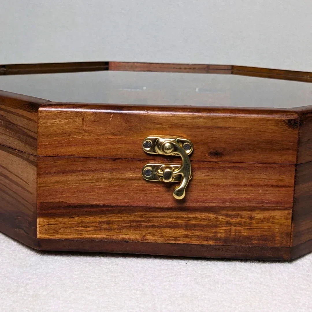 Wooden Octagon Dry Fruit Box with Glass Lid - Large - Woodistan