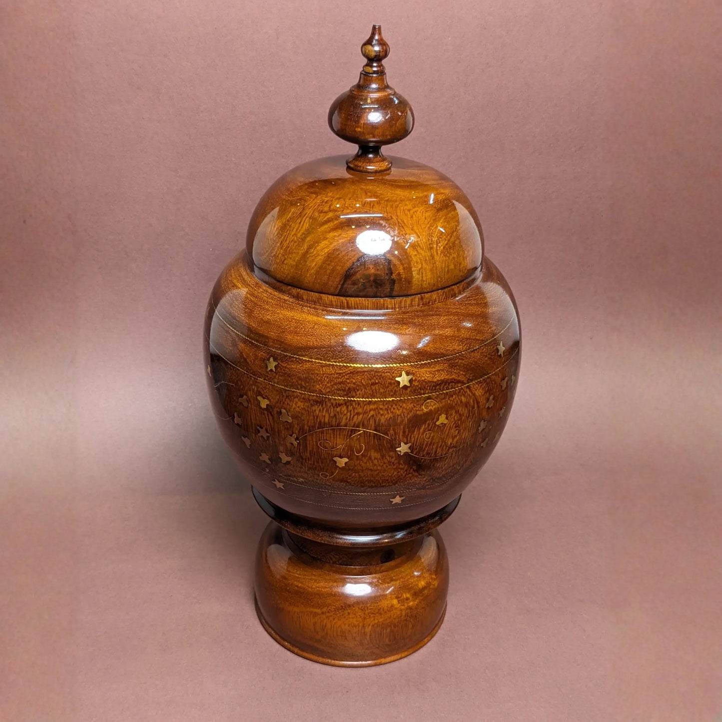 Wooden Brass Art Candy Jar with Lid - Woodistan
