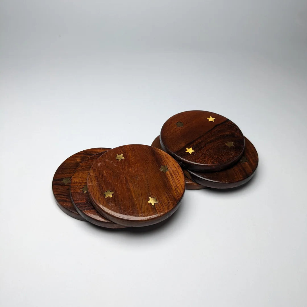 Wooden Tea Coaster Set with Bloom Stand