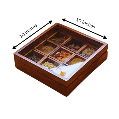 Wooden Spices Box with Glass Lid