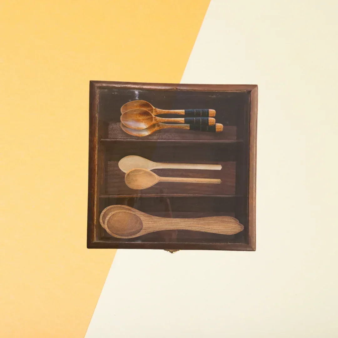 WOODEN CUTLERY BOX / COOKIES STORAGE BOX - Woodistan