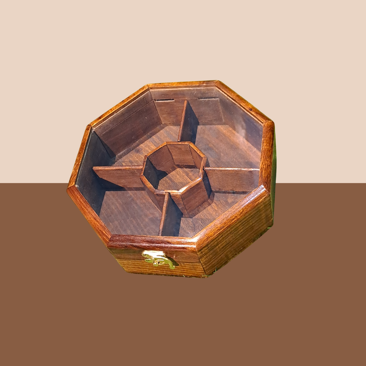 Wooden 5 Portion Box with Glass Lid