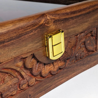 Wooden Watch Box with Glass Lid, Carving Art & Shape-Holding Cushions – Organizer for 15 Watches