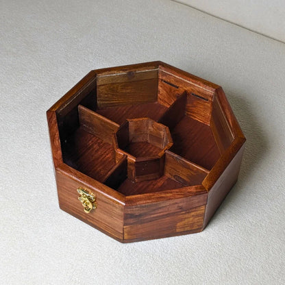 Wooden Octagon Dry Fruit Box with Glass Lid