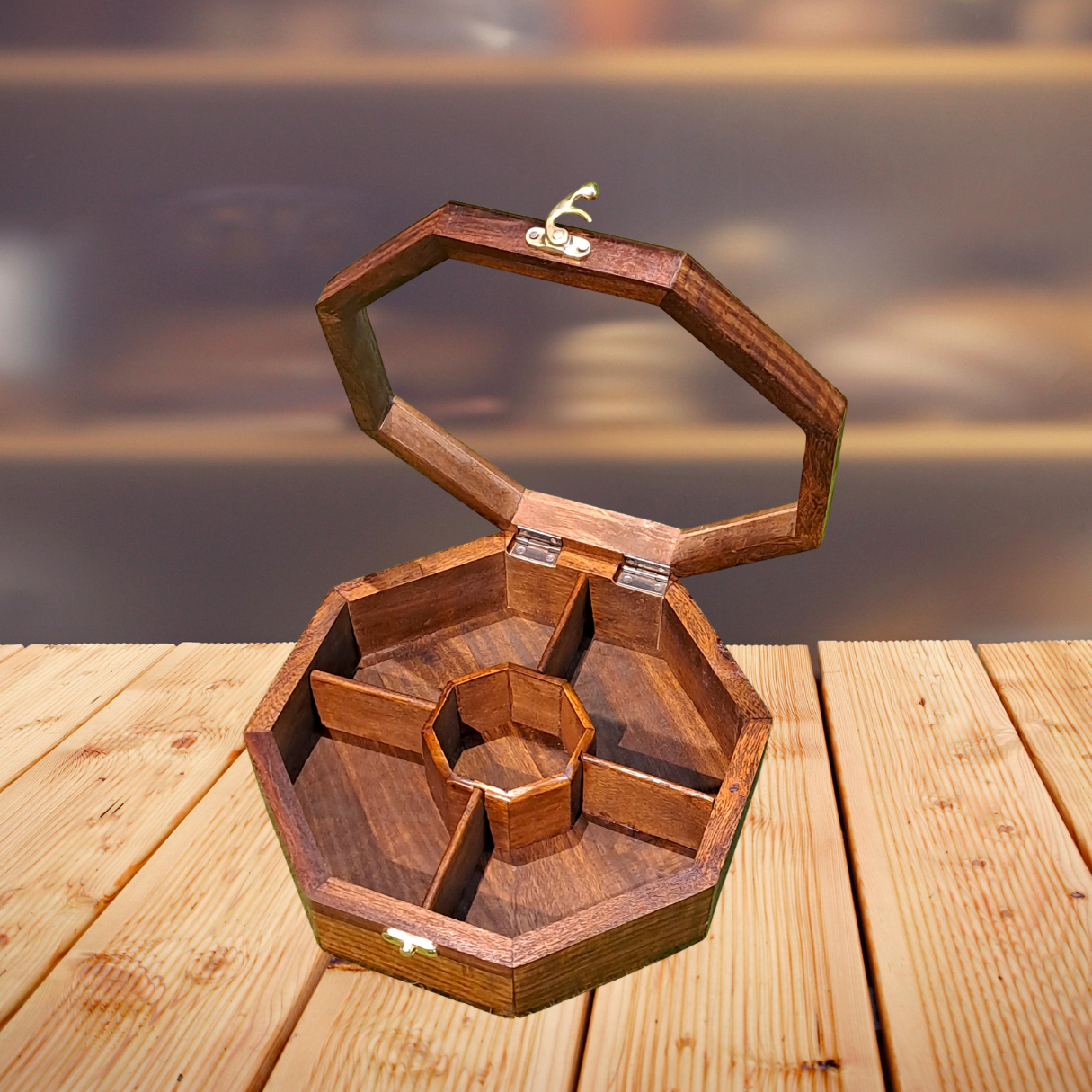 Wooden 5 Portion Box with Glass Lid