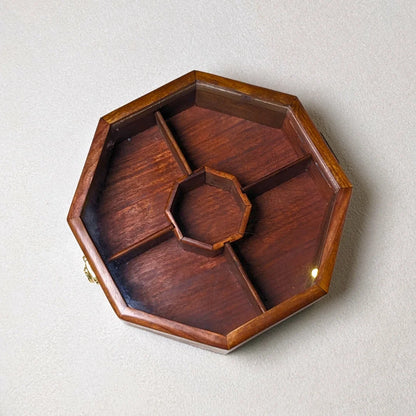 Wooden Octagon Dry Fruit Box with Glass Lid