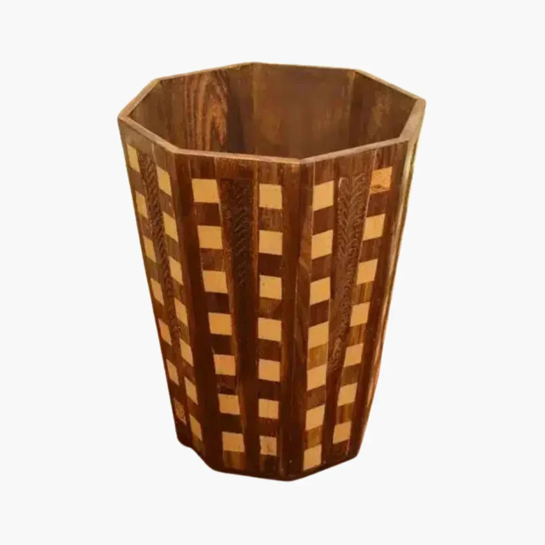 Wooden Checkered Dustbin - Woodistan